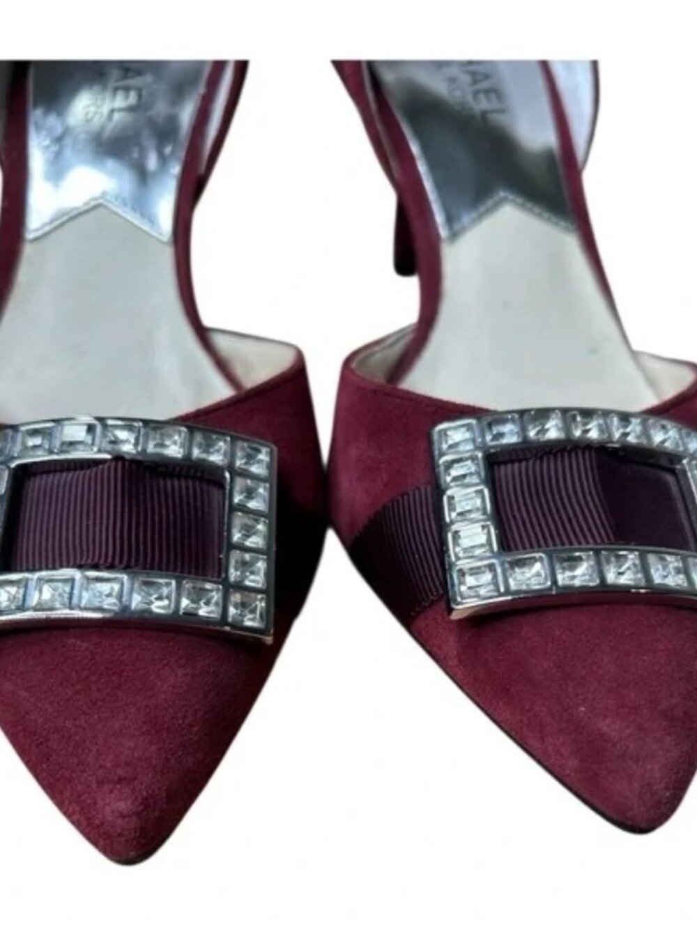 Michael Kors Burgundy Suede Kitten Heels with Rhinestone Buckle – Size 5M - Picture 2 of 8